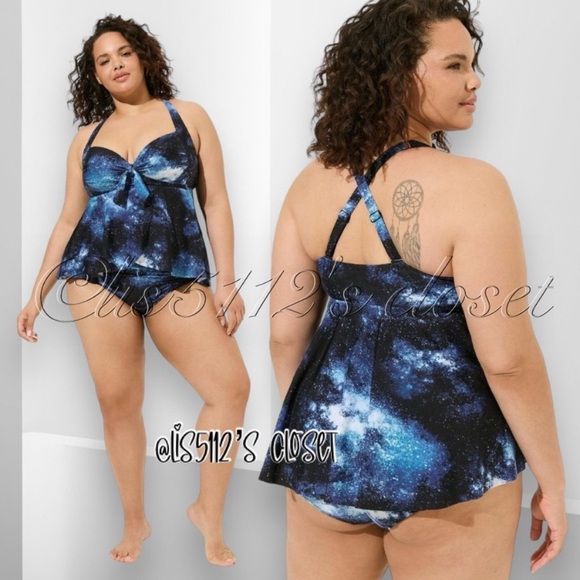 Torrid Bright Galaxy Wireless Babydoll Tankini Top & Bottoms Swimsuit SET 1X 2X - Picture 3 of 16